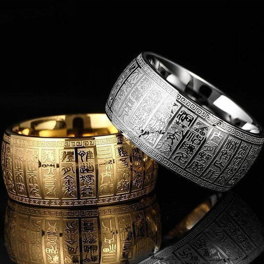 Kailash Way Stainless Steel Heart Sutra Blessings Protection Ring