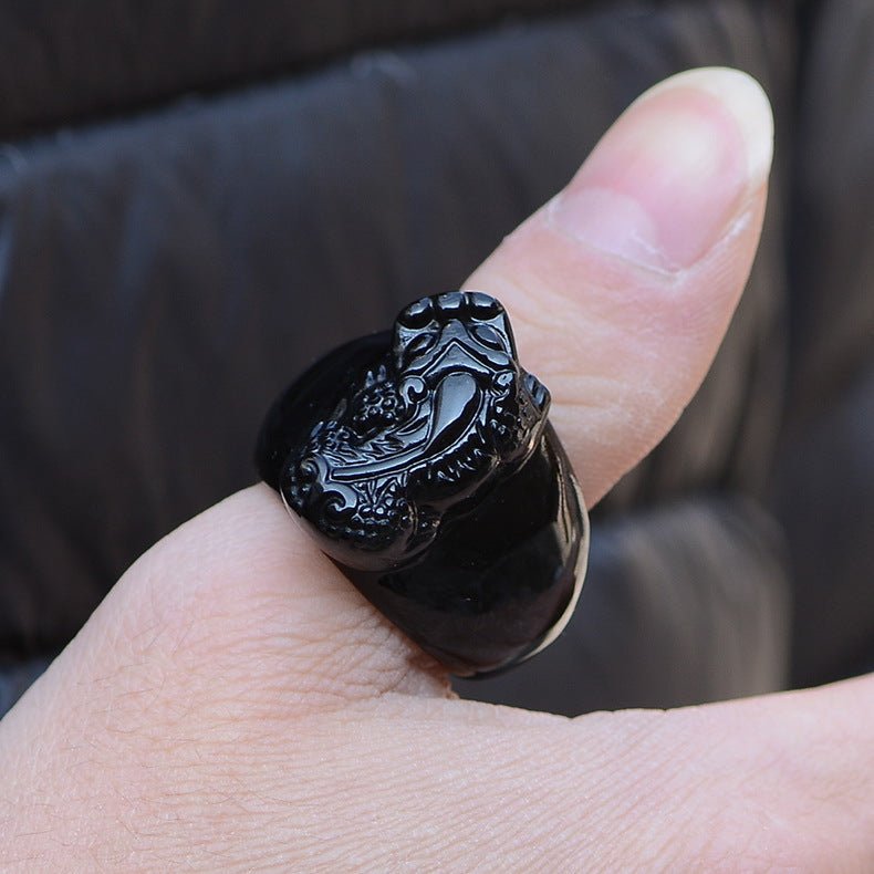 Kailash Way Black Obsidian Pixiu Abundance Protection Ring