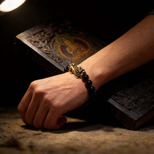 Kailash Way Black Obsidian Abundance Protection Bracelet worn on wrist