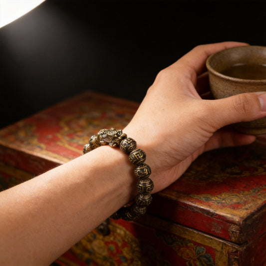 Kailash Way Copper Pixiu Wealth Protection Luck Bracelet worn on wrist