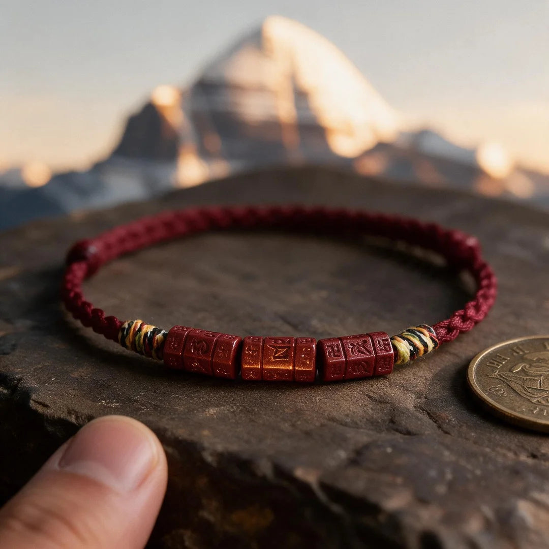 Kailash Way Cinnabar Six-Word Mantra Red Cord Protection Bracelet