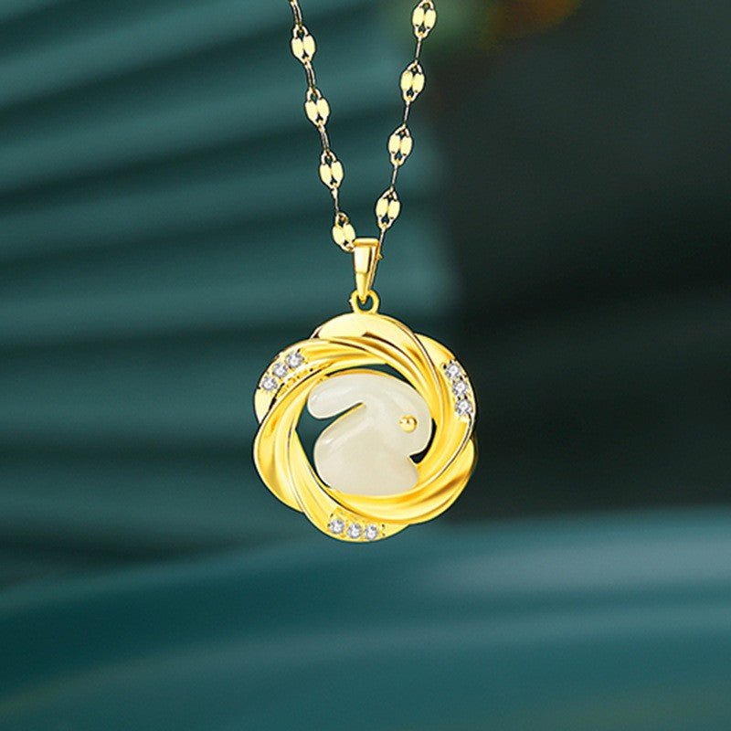 Kailash Way Gold Jade Rabbit Good Luck Necklace
