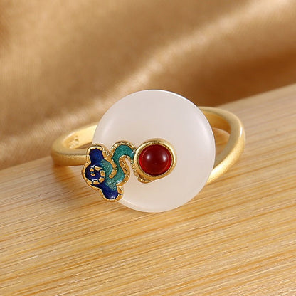 Kailash Way White Jade Auspicious Cloud Endless Luck Ring