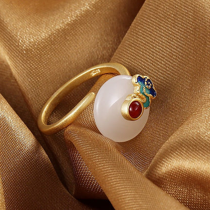 Kailash Way White Jade Auspicious Cloud Endless Luck Ring
