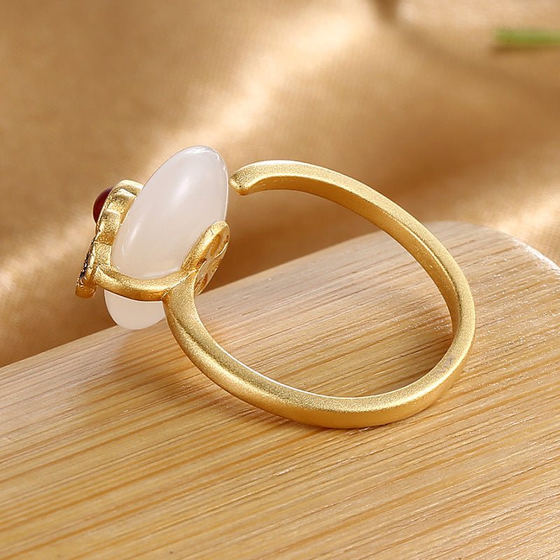 Kailash Way White Jade Auspicious Cloud Endless Luck Ring