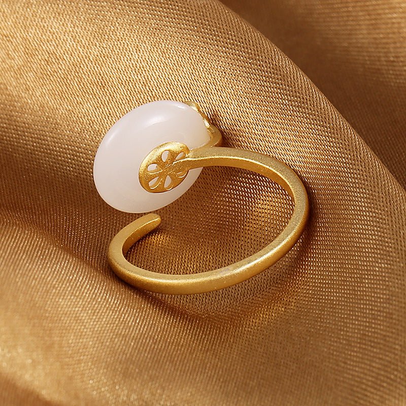 Kailash Way White Jade Auspicious Cloud Endless Luck Ring
