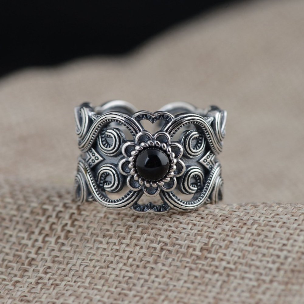 Kailash Way Black Agate Shielding Protection Ring