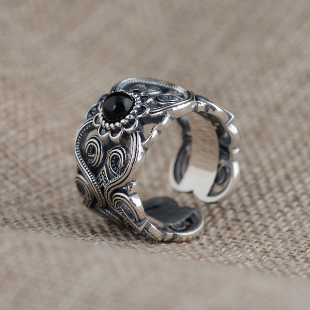 Kailash Way Black Agate Shielding Protection Ring