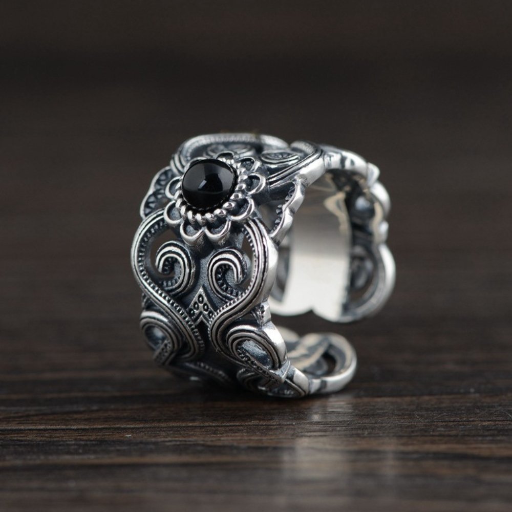 Kailash Way Black Agate Shielding Protection Ring