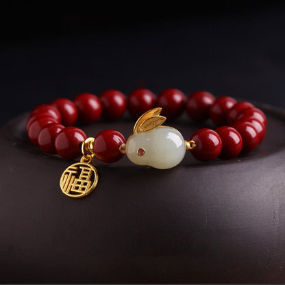 Kailash Way Cinnabar Jade Rabbit Prosperity Renewal Bracelet