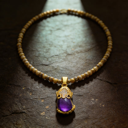 Kailash Way 18k Gold Pixiu Positive Energy Peace Necklace front view with pendant