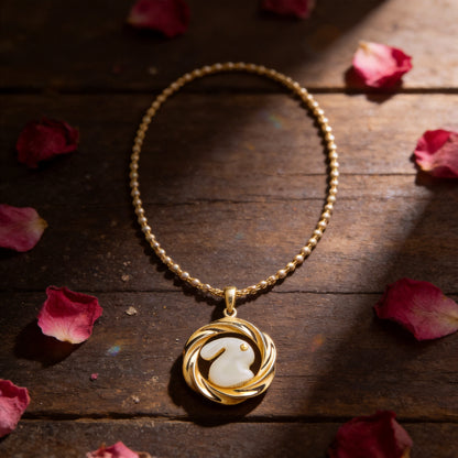 Kailash Way Gold Jade Rabbit Good Luck Necklace front view with pendant