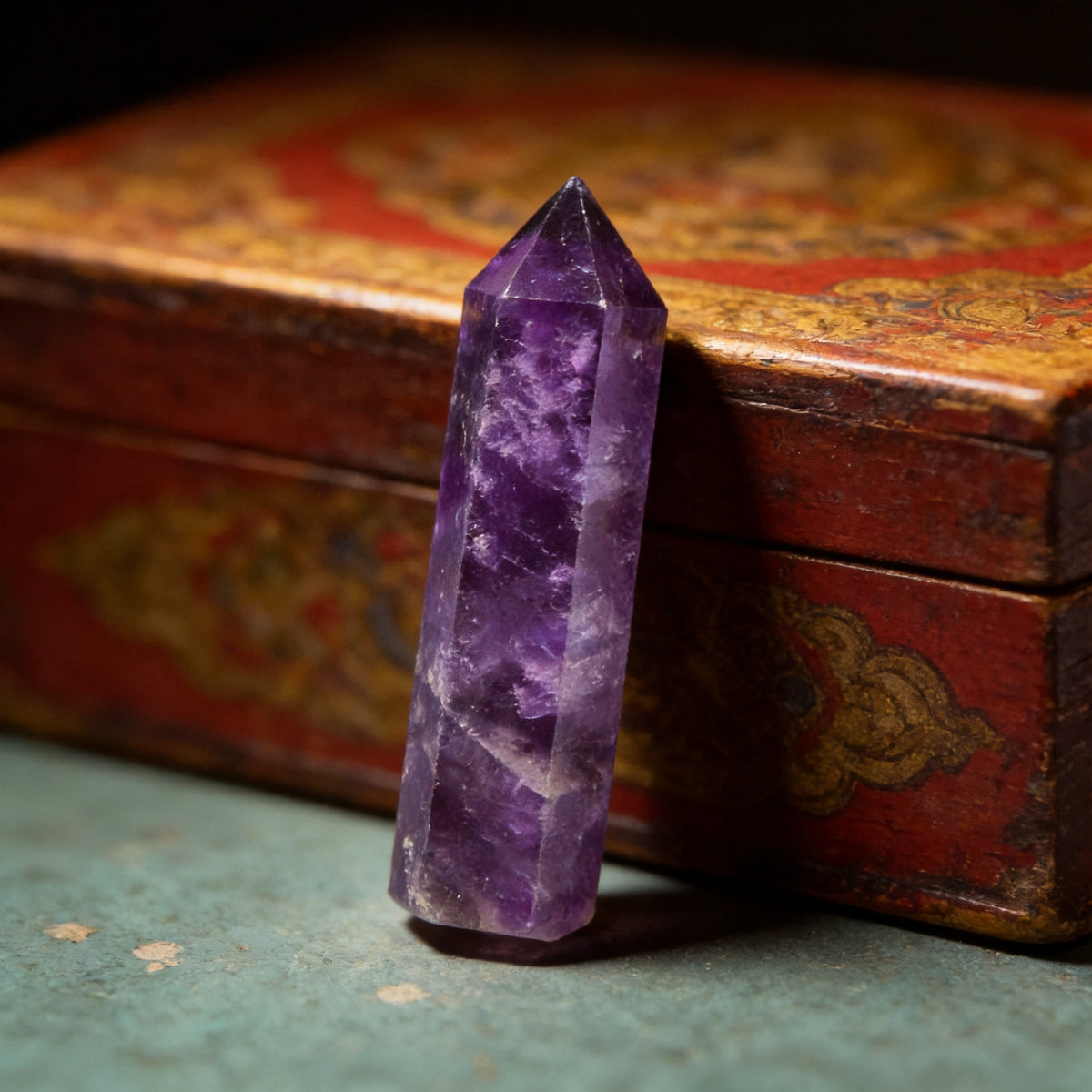 Kailash Way Amethyst Tranquility Wellness Crystal Point front view standing