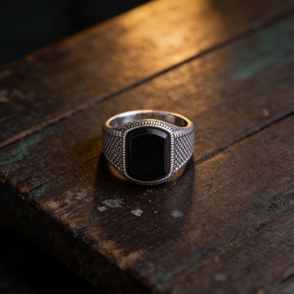 Kailash Way Obsidian Shielding Good Luck Ring front view with stone setting