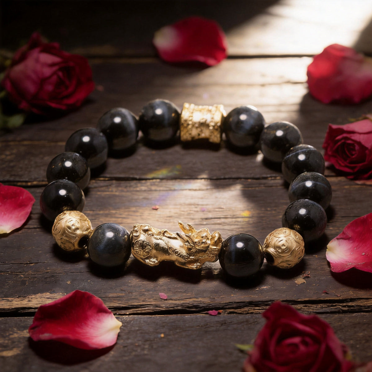 Kailash Way Tiger's Eye Pixiu Wealth Luck Protection Bracelet front view