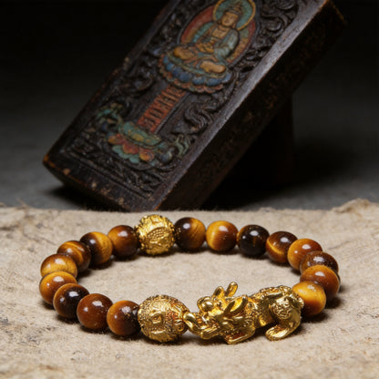 Kailash Way Tiger's Eye Piyao Wealth Fortune Bracelet front view