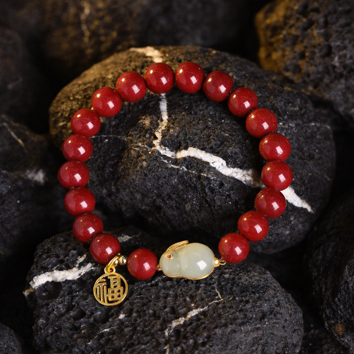 Kailash Way Cinnabar Jade Rabbit Prosperity Renewal Bracelet front view