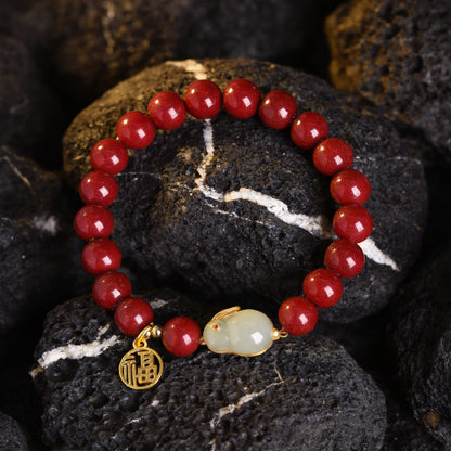 Kailash Way Cinnabar Jade Rabbit Prosperity Renewal Bracelet front view