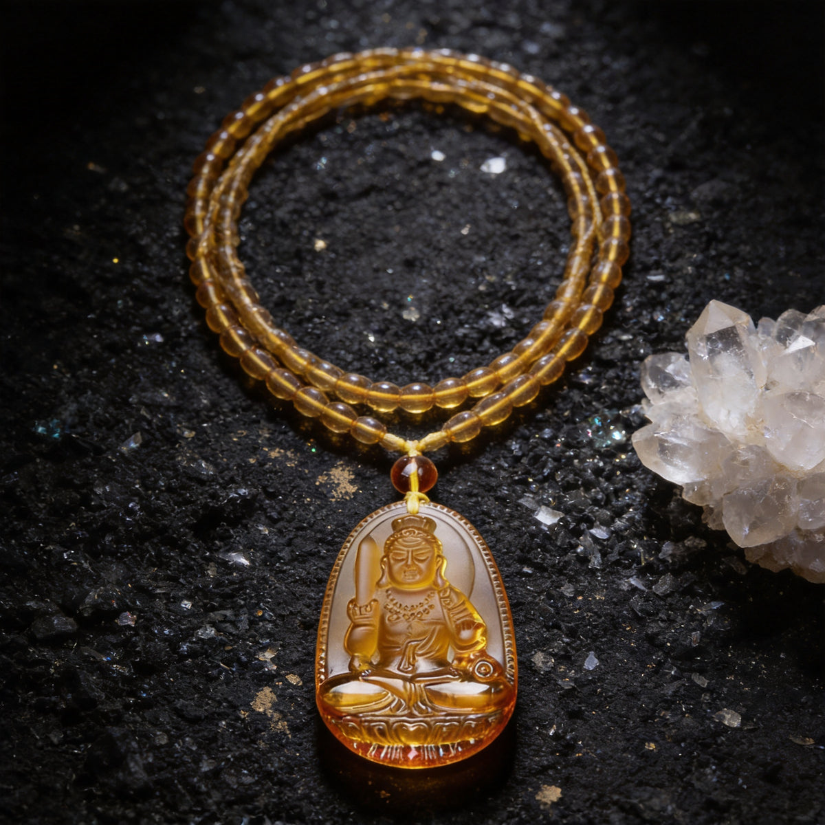 Kailash Way Citrine Buddha Wealth Luck Necklace front view with pendant