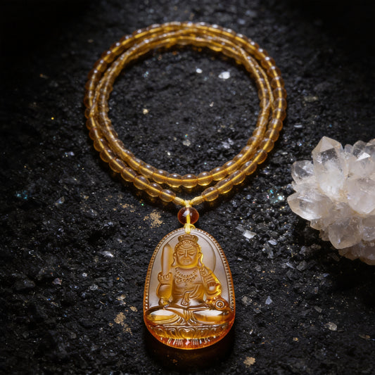 Kailash Way Citrine Buddha Wealth Luck Necklace front view with pendant