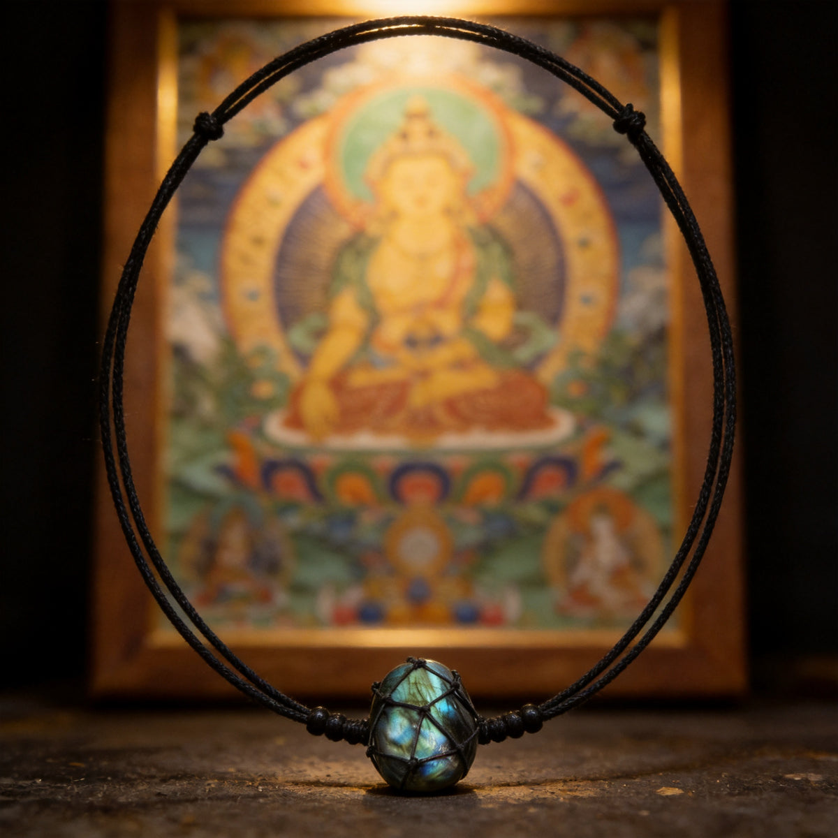 Kailash Way Labradorite Dragon Protection Intuition Necklace front view with pendant