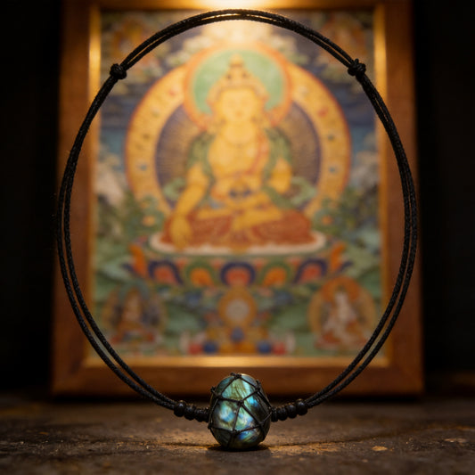 Kailash Way Labradorite Dragon Protection Intuition Necklace front view with pendant