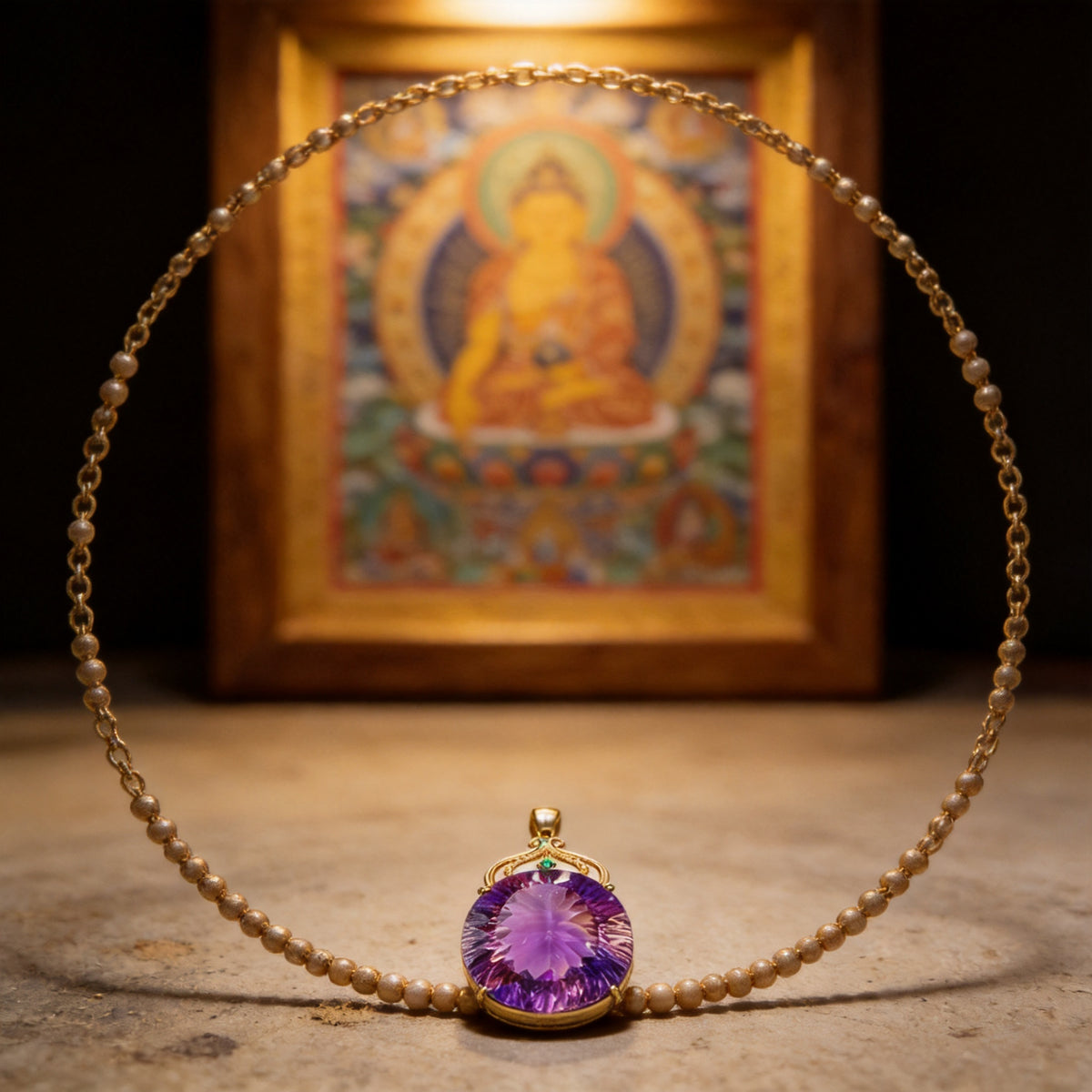 Kailash Way Amethyst Halo Wisdom Energy Necklace front view with pendant