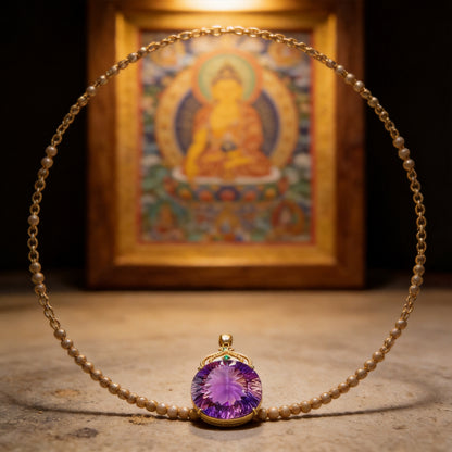 Kailash Way Amethyst Halo Wisdom Energy Necklace front view with pendant