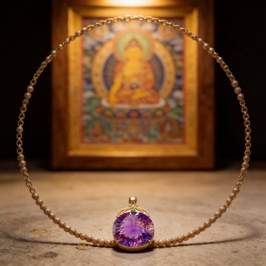 Kailash Way Amethyst Halo Wisdom Energy Necklace front view with pendant