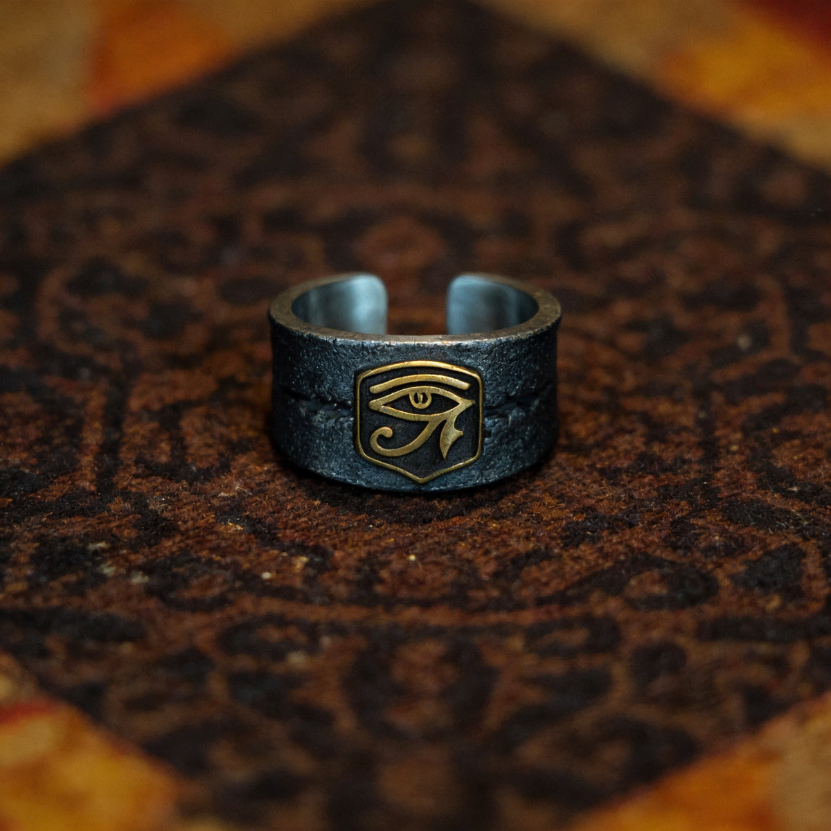 Kailash Way Copper Eye of Horus Protection Healing Ring front view with stone setting