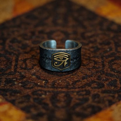 Kailash Way Copper Eye of Horus Protection Healing Ring front view with stone setting