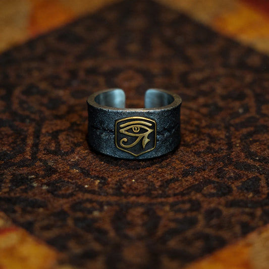 Kailash Way Copper Eye of Horus Protection Healing Ring front view with stone setting