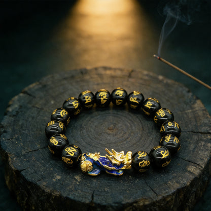 Kailash Way Obsidian Pixiu Wealth Attraction Protection Bracelet front view