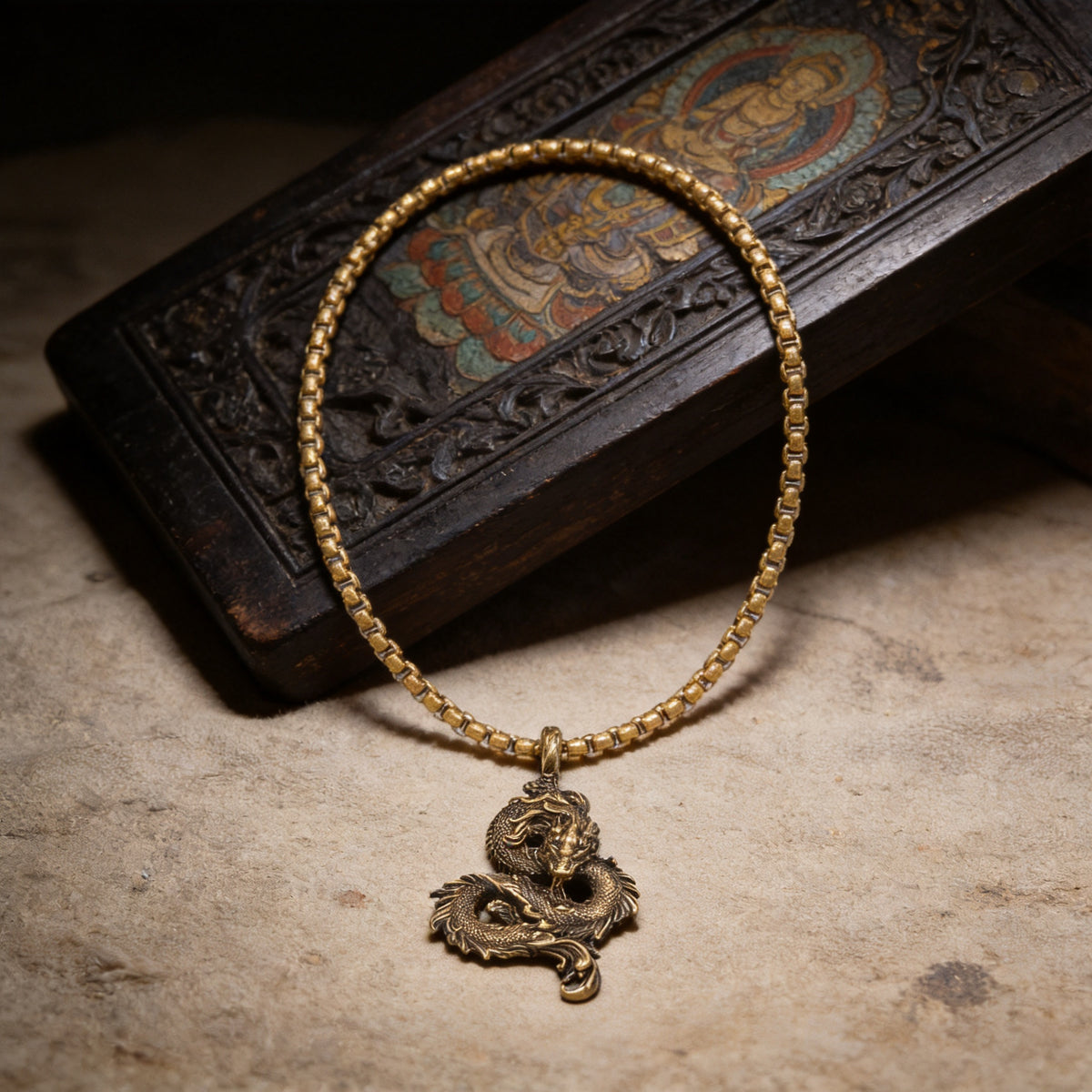 Kailash Way Feng Shui Dragon Prosperity Luck Protection Necklace front view with pendant