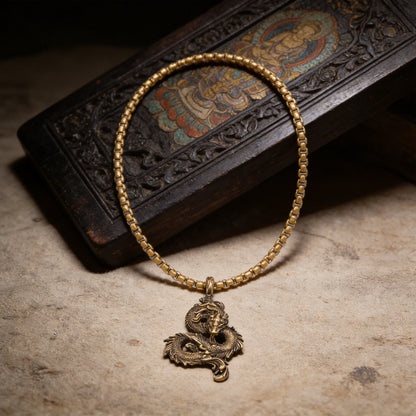 Kailash Way Feng Shui Dragon Prosperity Luck Protection Necklace front view with pendant