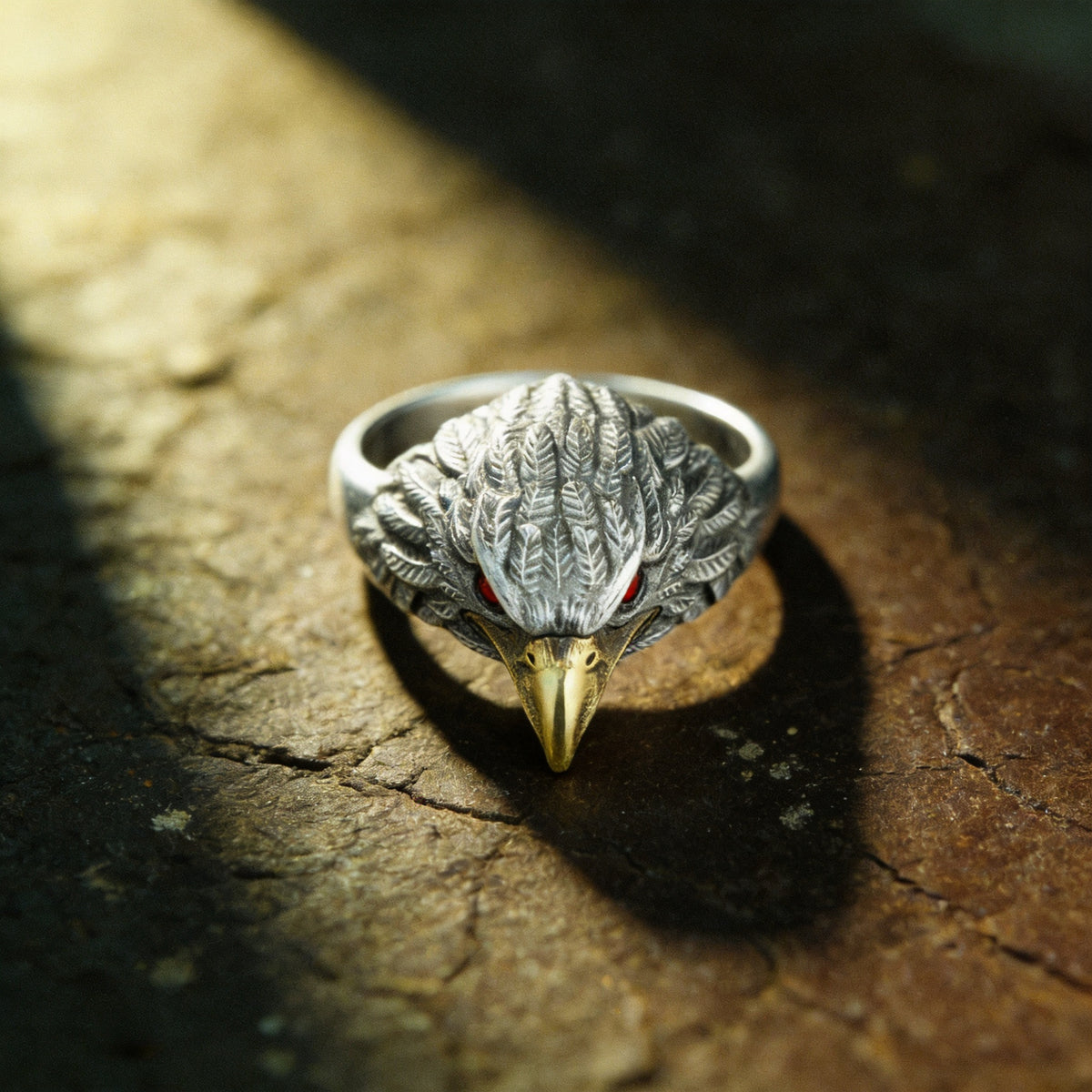 Kailash Way Feng Shui Eagle Fortune Wealth Ring front view with stone setting