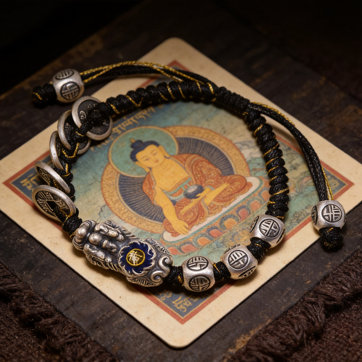 Kailash Way Five Emperor Coins Pixiu Prosperity Protection Bracelet front view