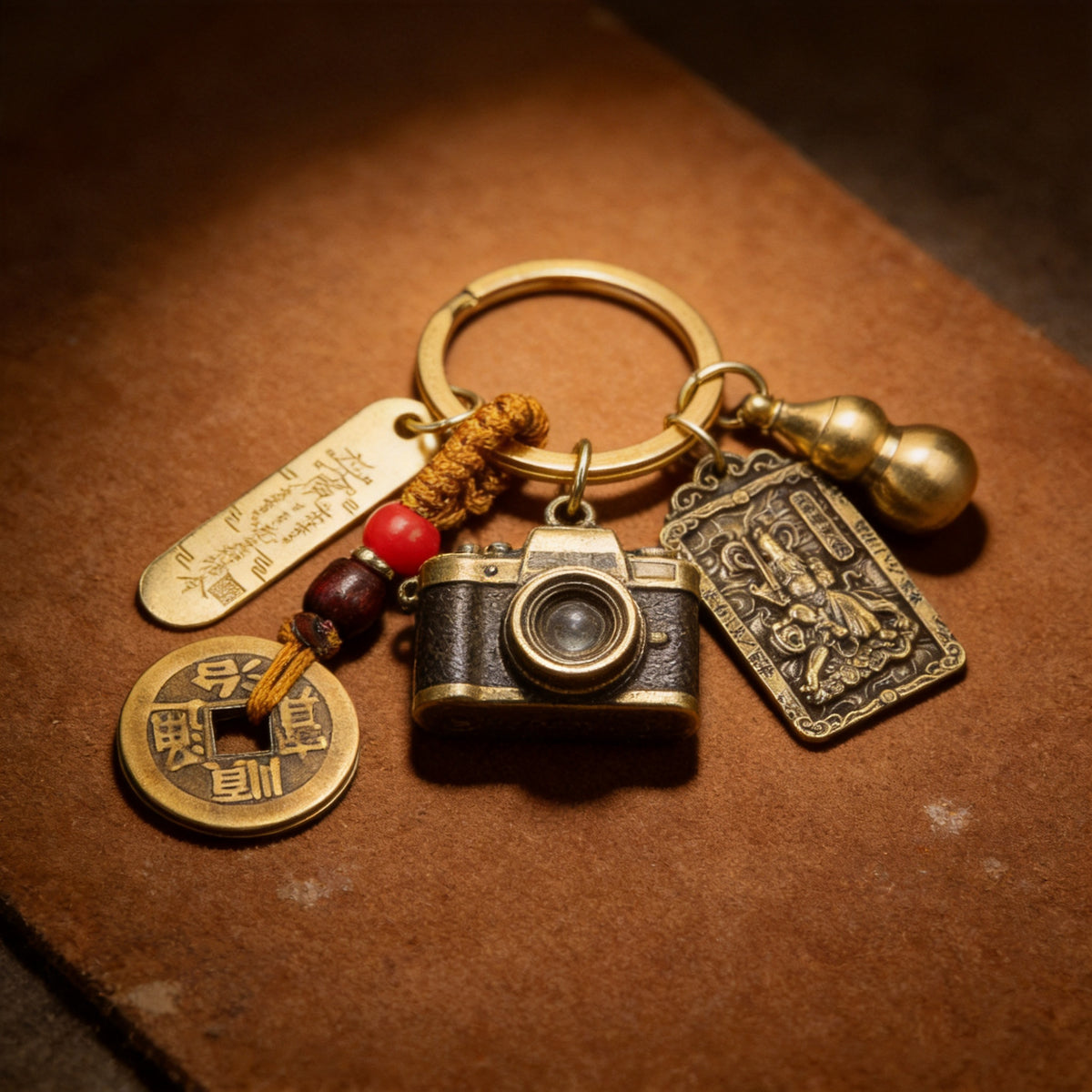 Kailash Way Brass Five Emperors Fortune Protection Keychain front view