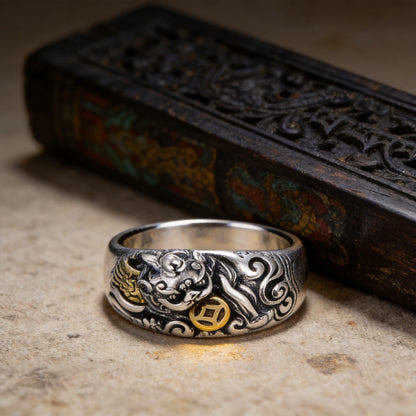 Kailash Way Pixiu Wealth Abundance Attraction Ring front view with stone setting
