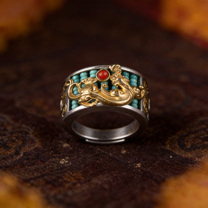 Kailash Way Silver Pixiu Prosperity Wealth Ring front view with stone setting