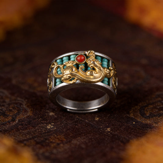 Kailash Way Silver Pixiu Prosperity Wealth Ring front view with stone setting