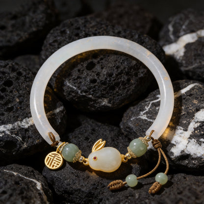 Kailash Way White Chalcedony Rabbit New Beginnings Fortune Bracelet front view