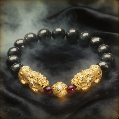 Kailash Way Black & Red Agate Pixiu Balance Positivity Bracelet front view