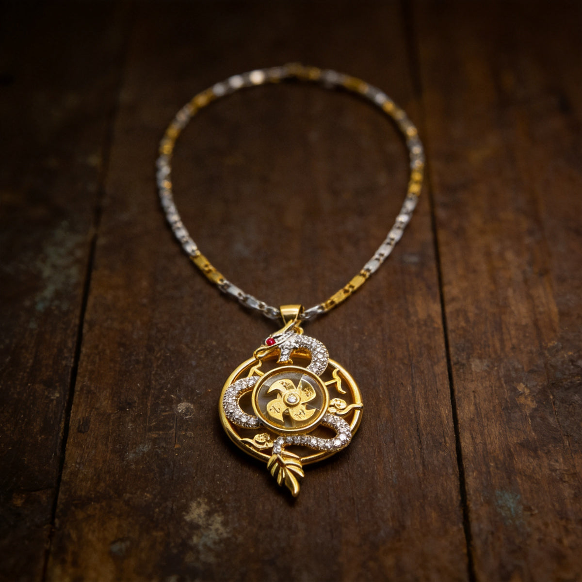 Kailash Way Gold Dragon Energy Prosperity Feng Shui Necklace front view with pendant