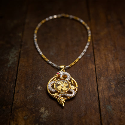 Kailash Way Gold Dragon Energy Prosperity Feng Shui Necklace front view with pendant