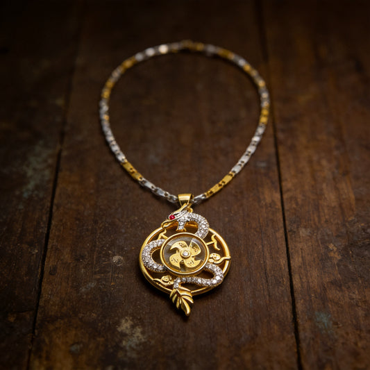 Kailash Way Gold Dragon Energy Prosperity Feng Shui Necklace front view with pendant