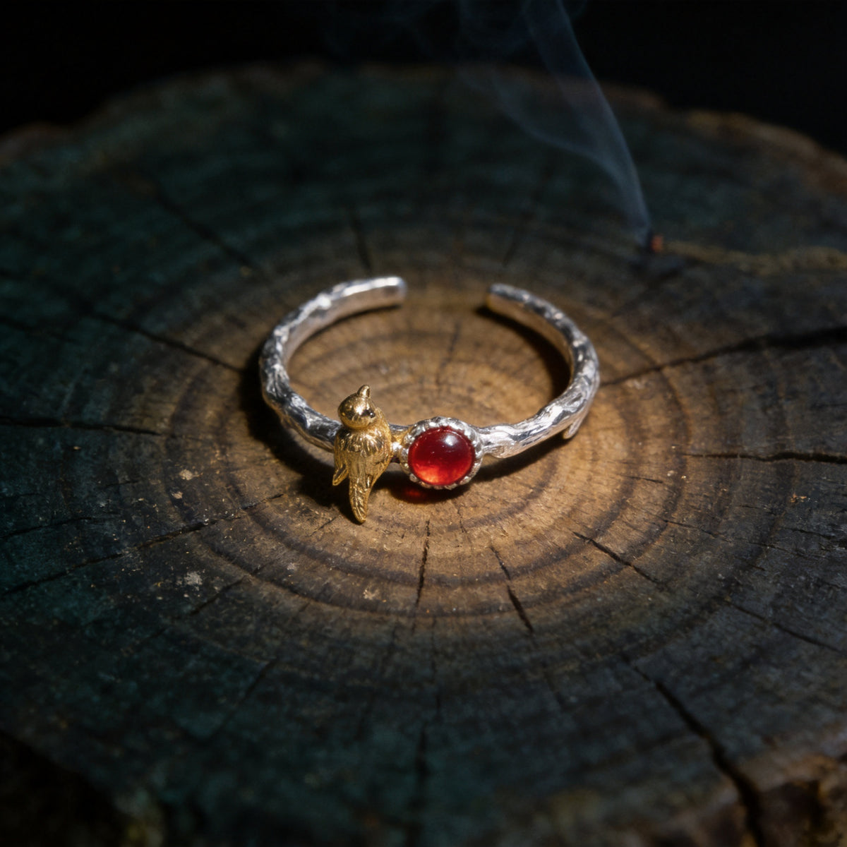 Kailash Way Silver Garnet Love Protection Energy Ring front view with stone setting