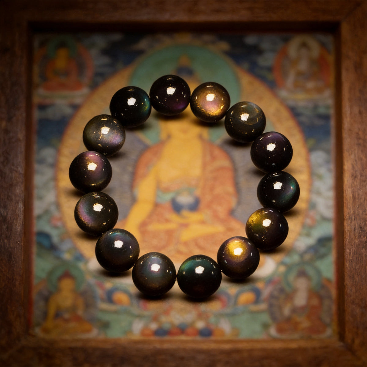 Kailash Way Green Obsidian Heart Chakra Healing Bracelet front view