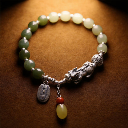 Kailash Way Green Jade Pixiu Wealth Attraction Bracelet front view