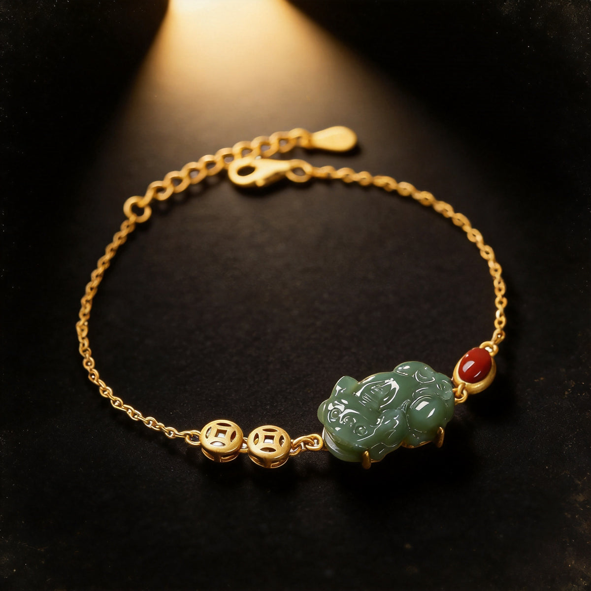 Kailash Way Green Jade Pixiu Abundance Prosperity Bracelet front view